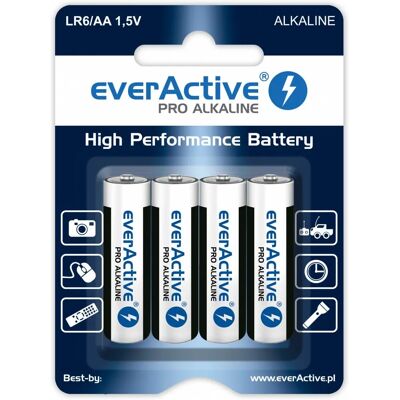 Piles alcalines AA Everactive LR6 - Pack de 4 - Publicité Piles alcalines AA Everactive LR6 - Pack de 4 - Publicité