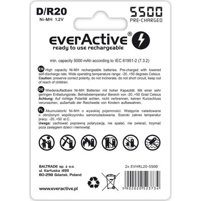 Everactive EVHRL20-5500 wiederaufladbare Haushaltsbatterie - NiMH D 5500mAh Everactive EVHRL20-5500 wiederaufladbare Haushaltsbatterie - NiMH D 5500mAh