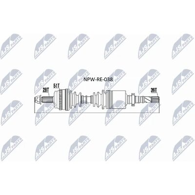 NTY NPW-RE-038 Drive Shaft for Front Right Axle - Drive Shaft NTY NPW-RE-038 Drive Shaft for Front Right Axle - Drive Shaft