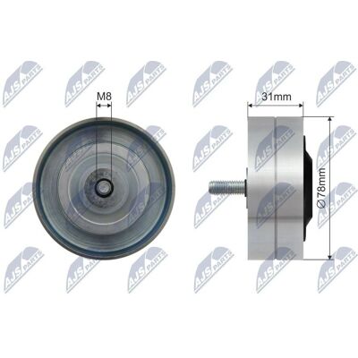 Toba de tensionare curea V-înșurubată NTY RNK-AU-082 - Metal - 78mm exterior, 8mm interior, 31mm lățime - pentru Audi VW Toba de tensionare curea V-înșurubată NTY RNK-AU-082 - Metal - 78mm exterior, 8mm interior, 31mm lățime - pentru Audi VW