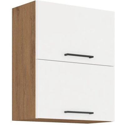 ROCK - Meuble haut - Mélaminé chêne Lancelot et blanc brillant - 60 cm - 2 portes basculantes - Meuble mural - Publicité ROCK - Meuble haut - Mélaminé chêne Lancelot et blanc brillant - 60 cm - 2 portes basculantes - Meuble mural - Publicité