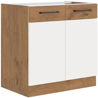 Meuble sous évier en mélaminé chêne Lancelot - 80cm - 2 portes - Publicité Meuble sous évier en mélaminé chêne Lancelot - 80cm - 2 portes - Publicité