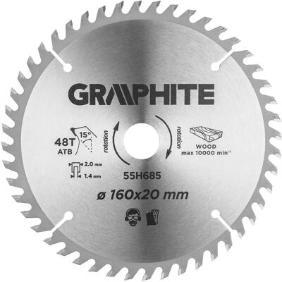 Graphite 55H685 Kreissägeblatt - 48 Zähne - 160mm Graphite 55H685 Kreissägeblatt - 48 Zähne - 160mm