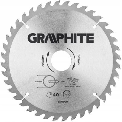 GRAPHITE 185mm 40Z Manganstahlkreissägeblatt - Holzschneiden GRAPHITE 185mm 40Z Manganstahlkreissägeblatt - Holzschneiden