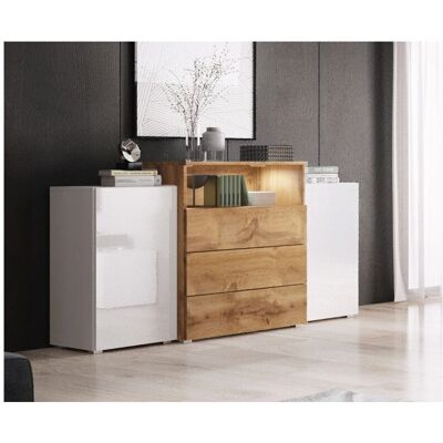 Bratex Urban 150cm Bílý vysoký lesk/Wotan Komoda - Komoda Bratex Urban 150cm Bílý vysoký lesk/Wotan Komoda - Komoda