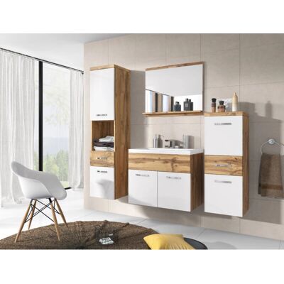 MUEBLES SLAVIC ALBA Badezimmer-Set - Laminierte, Weiß/Wotan MUEBLES SLAVIC ALBA Badezimmer-Set - Laminierte, Weiß/Wotan