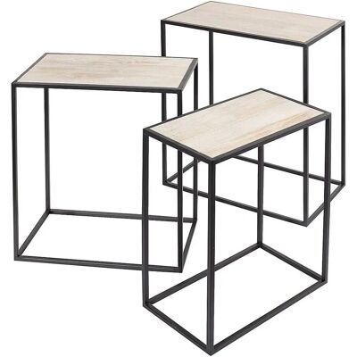 Dekoria Theo 3er Beistelltische-Set - Schwarz, Beige, Braun - Moderner Industrie-Stil Dekoria Theo 3er Beistelltische-Set - Schwarz, Beige, Braun - Moderner Industrie-Stil