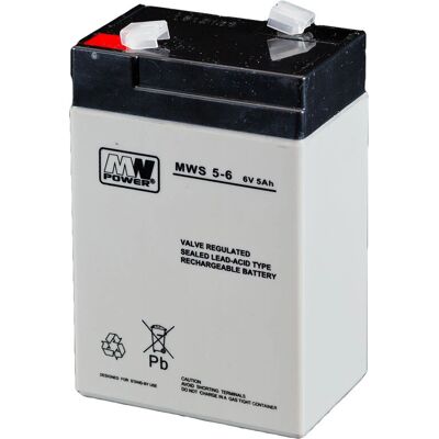 Akumulator MW Power MWS 5-6 - 6V 5Ah zamknięty ołowiowo-kwasowy Akumulator MW Power MWS 5-6 - 6V 5Ah zamknięty ołowiowo-kwasowy