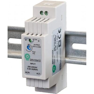 Fuente de alimentación Prescot DIN-15-12 - 15W 12V DC para riel DIN Fuente de alimentación Prescot DIN-15-12 - 15W 12V DC para riel DIN
