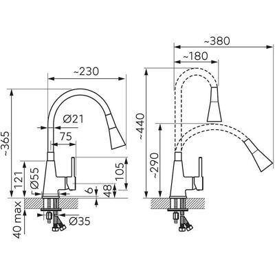 FERRON BZA42W Küchenarmatur mit flexiblem Auslauf - Weiß FERRON BZA42W Küchenarmatur mit flexiblem Auslauf - Weiß