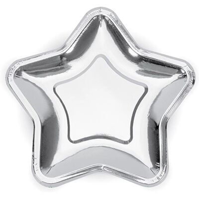 Pricenet Silberne Stern Papierplatten - 18cm, 6er Pack Pricenet Silberne Stern Papierplatten - 18cm, 6er Pack
