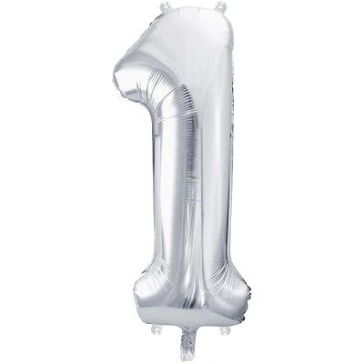 PartyDeco Silbern Nummer 1 Ballon - 86cm Geburtstagsdeko PartyDeco Silbern Nummer 1 Ballon - 86cm Geburtstagsdeko