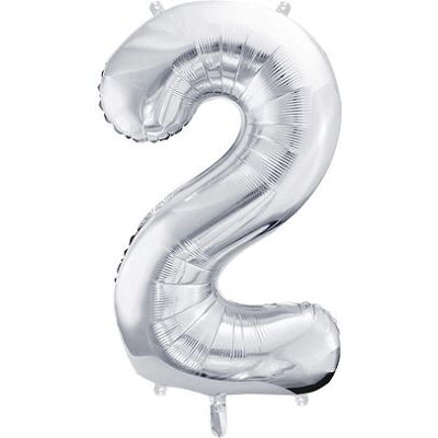 PartyDeco Silber Nummer 2 Ballon - Geburtstagsdeko PartyDeco Silber Nummer 2 Ballon - Geburtstagsdeko