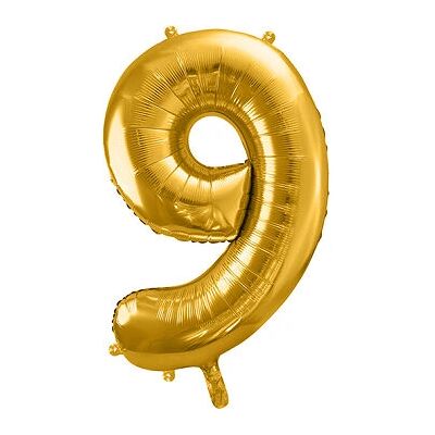 PartyDeco Gold Nummer 9 Balloon - Ballonart PartyDeco Gold Nummer 9 Balloon - Ballonart