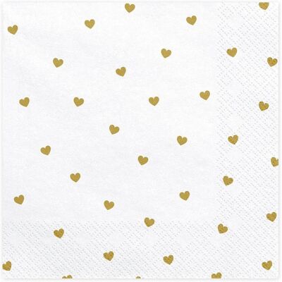 PartyDeco Weiße Gold Herz Servietten - Hochzeitsliebe Papptischwäsche PartyDeco Weiße Gold Herz Servietten - Hochzeitsliebe Papptischwäsche