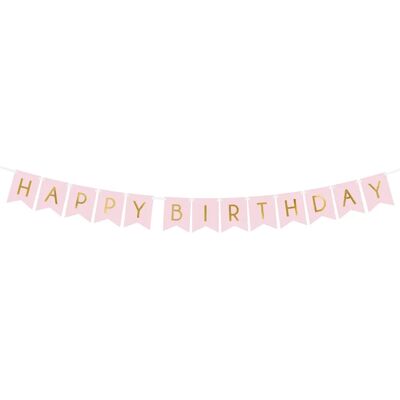 PartyDeco Pinke Geburtstagsgirlande mit Goldschrift - Partydeko PartyDeco Pinke Geburtstagsgirlande mit Goldschrift - Partydeko