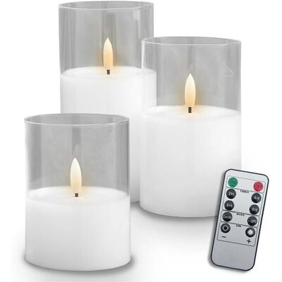 Lasmex LED-Kerzen-Set - Dekoratives 3er-Set mit Weißglas & Fernbedienung Lasmex LED-Kerzen-Set - Dekoratives 3er-Set mit Weißglas & Fernbedienung