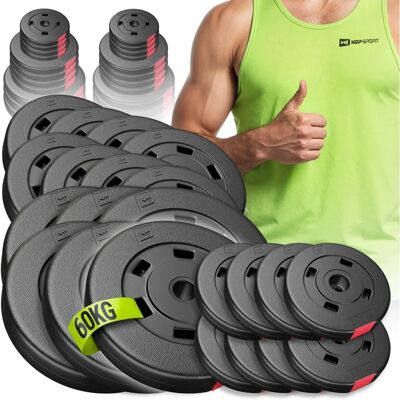 Ensemble de Poids Hop-Sport 60kg - Plaques Noires Durables - Publicité Ensemble de Poids Hop-Sport 60kg - Plaques Noires Durables - Publicité