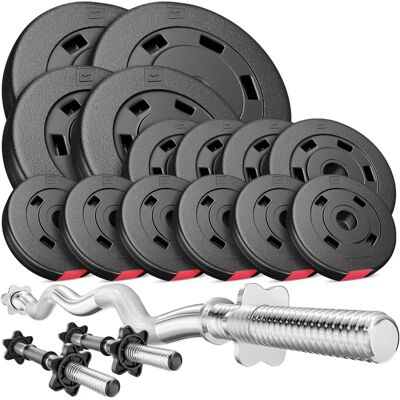 Ensemble de Poids Hop-Sport - 56kg Premium avec Plaques et Barres - Publicité Ensemble de Poids Hop-Sport - 56kg Premium avec Plaques et Barres - Publicité