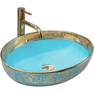 Rea Lavabo in Ceramica Margot Blu/Oro - Ceramica Rea Lavabo in Ceramica Margot Blu/Oro - Ceramica