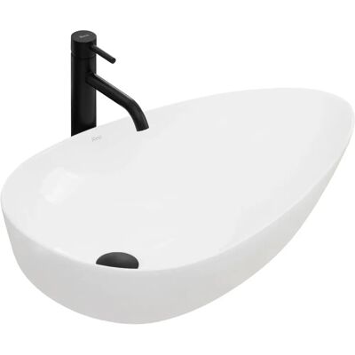 Lavabo Greta 65 per bagno - Forma allungata, Bianco, Bordo sottile Lavabo Greta 65 per bagno - Forma allungata, Bianco, Bordo sottile