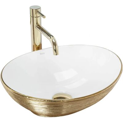 Lavabo Sofia Brush Oro - Sopra Piano, Ceramica Moderna Lavabo Sofia Brush Oro - Sopra Piano, Ceramica Moderna