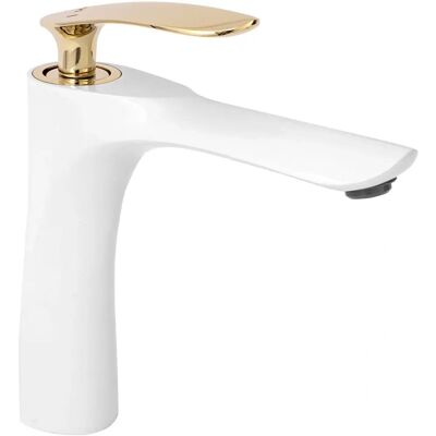 Rea Orbit White / Gold Low Bathroom Faucet Rea Orbit White / Gold Low Bathroom Faucet
