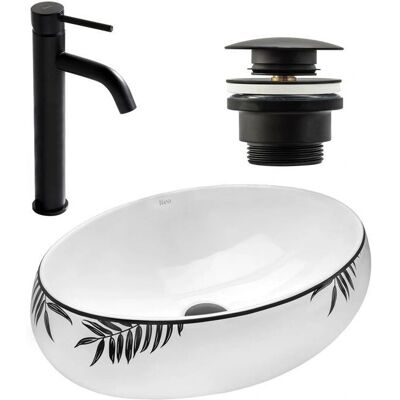 Rea Schwarzes Matt Waschbecken-Set mit Lungo Armatur & Universalstecker Rea Schwarzes Matt Waschbecken-Set mit Lungo Armatur & Universalstecker