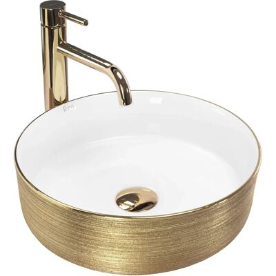 Lavabo da appoggio Sami bianco spazzolato oro - Decorazione bagno Lavabo da appoggio Sami bianco spazzolato oro - Decorazione bagno