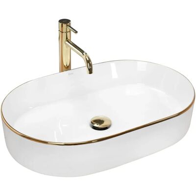 Rea Nadia Biały Złoty Brzeg Ceramiczna Umywalka - Umywalka Rea Nadia Biały Złoty Brzeg Ceramiczna Umywalka - Umywalka