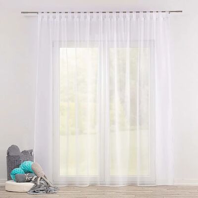 Biel ecru - Elegancka firana woalowa z paskami do zawieszenia Biel ecru - Elegancka firana woalowa z paskami do zawieszenia