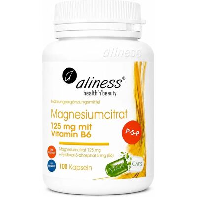 ALINESS Cytrynian magnezu 125mg + Witamina B6 P-5P - 100 kapsułek ALINESS Cytrynian magnezu 125mg + Witamina B6 P-5P - 100 kapsułek