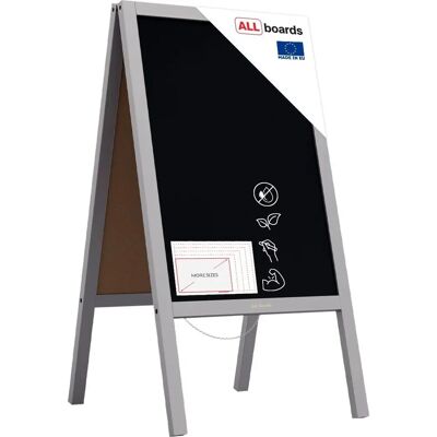 Chevalet publicitaire avec cadre en bois laqué gris 118x61cm - Publicité Chevalet publicitaire avec cadre en bois laqué gris 118x61cm - Publicité