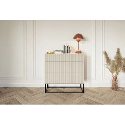 VELDIO Nachttisch mit drei Schubladen - 90 cm - beige mit schwarzen Beinen VELDIO Nachttisch mit drei Schubladen - 90 cm - beige mit schwarzen Beinen
