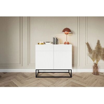 SELSEY VELDIO - Blanc - Pieds noirs - 100 cm - Dresser - Publicité SELSEY VELDIO - Blanc - Pieds noirs - 100 cm - Dresser - Publicité