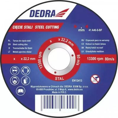 Accessorio smerigliatrice Dedra F13022 - Disco Tipo 41 per taglio acciaio Accessorio smerigliatrice Dedra F13022 - Disco Tipo 41 per taglio acciaio