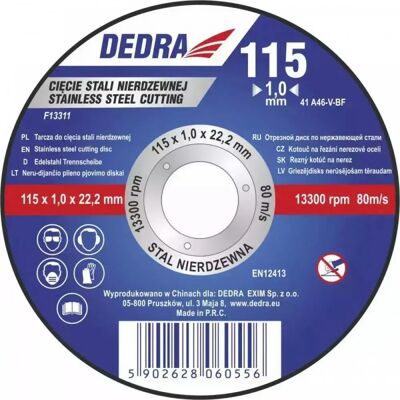 Dedra F13322 Winkelschleifer-Zubehör - 125x1,5x22,2mm für Edelstahl Dedra F13322 Winkelschleifer-Zubehör - 125x1,5x22,2mm für Edelstahl
