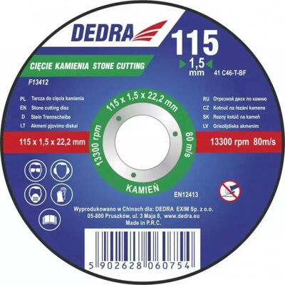 Accessorio per smerigliatrice angolare Dedra F13422 - Taglio pietra 125x1.5x22.2mm Accessorio per smerigliatrice angolare Dedra F13422 - Taglio pietra 125x1.5x22.2mm