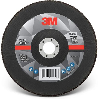 3M - 769F - 115 mm - grain 120 - dosage conique en fibre de verre - Disque abrasive lamellaire - Publicité 3M - 769F - 115 mm - grain 120 - dosage conique en fibre de verre - Disque abrasive lamellaire - Publicité