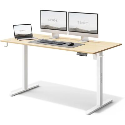 SENSE7 Bureau en pin blanc réglable en hauteur - Publicité SENSE7 Bureau en pin blanc réglable en hauteur - Publicité