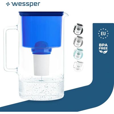 Wessper 2,5L Szklana Dzbanek z filtrem - Redukuje chlor i kamień Wessper 2,5L Szklana Dzbanek z filtrem - Redukuje chlor i kamień