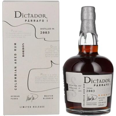 Dictador PÁRRAFO I 19 Ans BORBÓN Vintage 2003 - Rhum - Publicité Dictador PÁRRAFO I 19 Ans BORBÓN Vintage 2003 - Rhum - Publicité