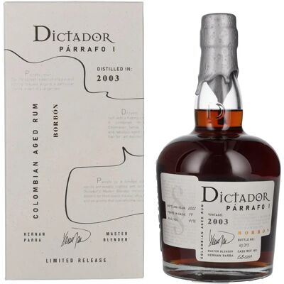 Dictador PÁRRAFO I 19 Ans BORBÓN Vintage 2003 - Rhum - Publicité Dictador PÁRRAFO I 19 Ans BORBÓN Vintage 2003 - Rhum - Publicité
