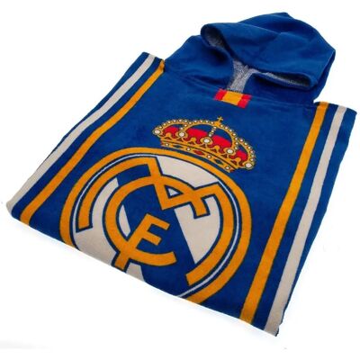 Real Madrid Kapucíkový Pončo - Dětský Pruhovaný Bavlněný Plášť Real Madrid Kapucíkový Pončo - Dětský Pruhovaný Bavlněný Plášť