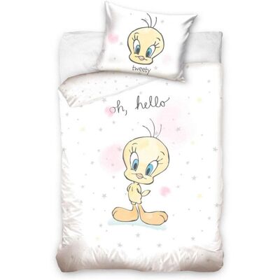 Looney Tunes Tweety Katoenen Dekbedovertrek - Oh Hello - 100x135 cm - Babymaat - Wit Looney Tunes Tweety Katoenen Dekbedovertrek - Oh Hello - 100x135 cm - Babymaat - Wit