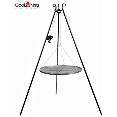 Barbecue a Treppiede Cook King - 180cm Acciaio Naturale, Pieghevole, con Verricello - Griglia Barbecue a Treppiede Cook King - 180cm Acciaio Naturale, Pieghevole, con Verricello - Griglia