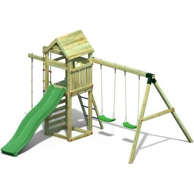 Fungoo Gaia Parco Giochi - Set da giardino in legno con scivolo e altalene Fungoo Gaia Parco Giochi - Set da giardino in legno con scivolo e altalene