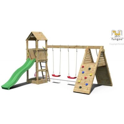 Parco giochi Fungoo con scivolo, altalene e piattaforma - Gioco all'aperto bambini Parco giochi Fungoo con scivolo, altalene e piattaforma - Gioco all'aperto bambini