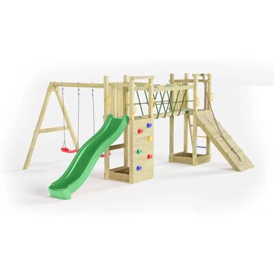 Parc de jeux en bois Fungoo avec tours et toboggan - Jardin - Publicité Parc de jeux en bois Fungoo avec tours et toboggan - Jardin - Publicité