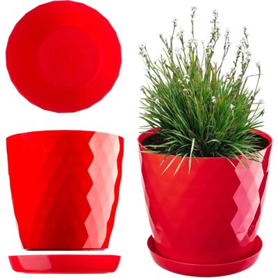 KADAX Red Plastic Flower Pot with Stand - Flower Pot Cover 12cm KADAX Red Plastic Flower Pot with Stand - Flower Pot Cover 12cm